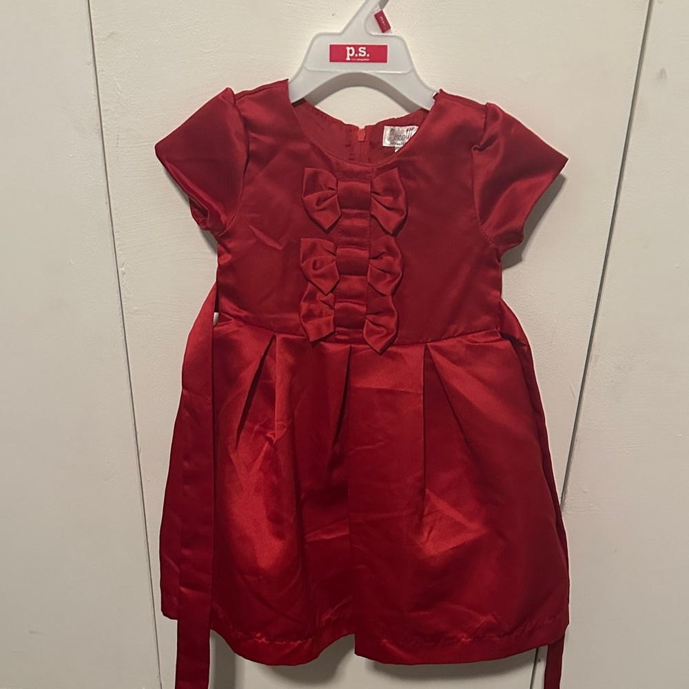 Biscotti Red Satin Holiday Bow-Front Dress